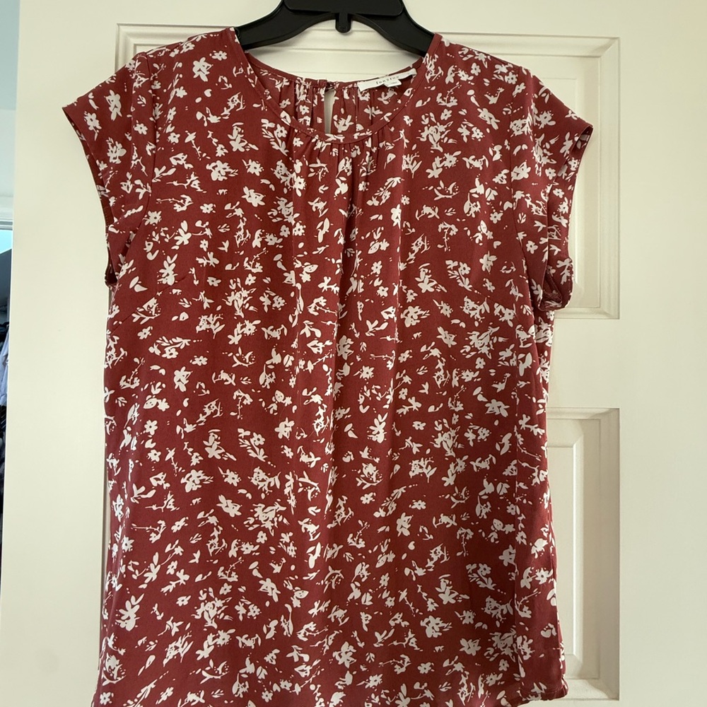 Floral Print Women's Top - Red/Burnt Orange
